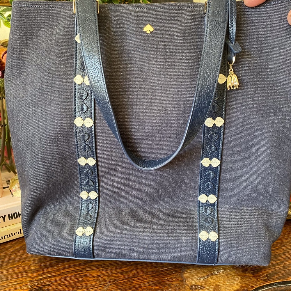 Kate Spade Denim North South Tote with Gorilla Charm On Purpose